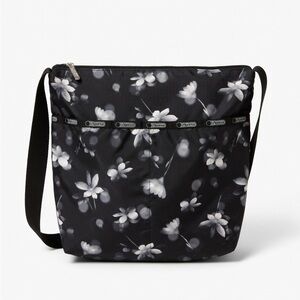 Lesportsac Black and White Floral Nylon Shoulder Bag
